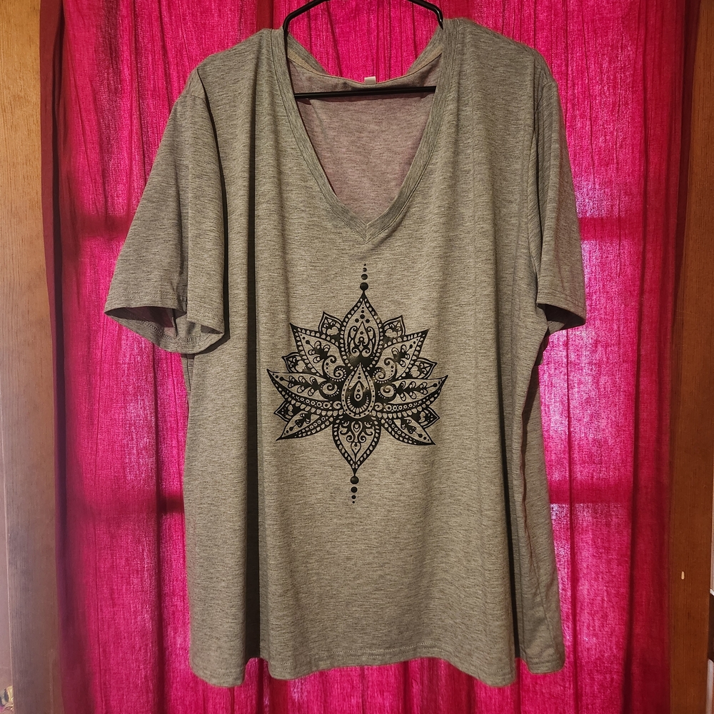 Women's Gray V-Neck Lotus Graphic Tee